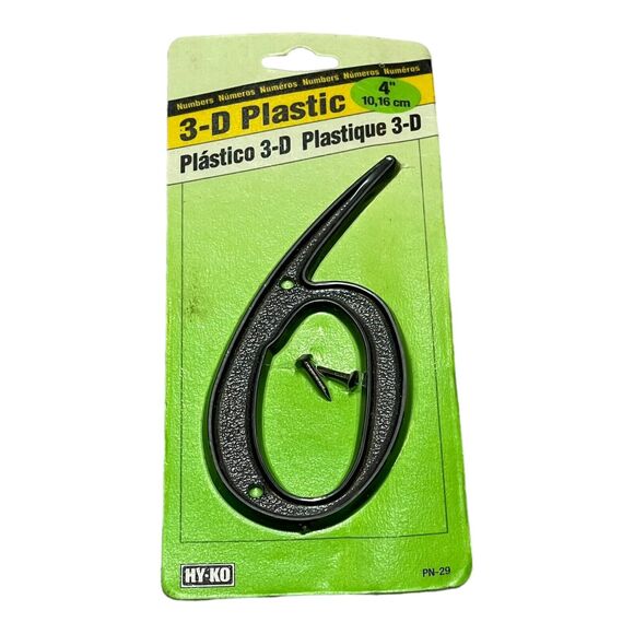 Hy-Ko Black Plastic Number 6 Nail-On NIP - Picture 1 of 6